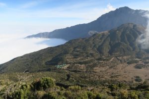 Mount Meru – mynd tekin frá tind litla Meru (3800m) Gígurinn á fjallinu er gríðarstór